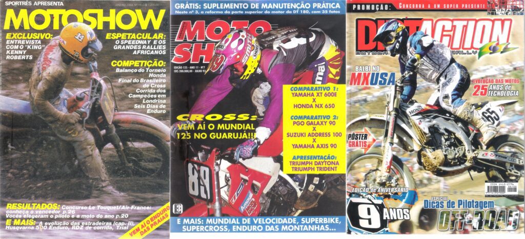 capa da revista de motocross motoshow anos 80, revista motoshow anos 90, revista dirtaction anos 2000 com o piloto Jorge Balbi Jr.