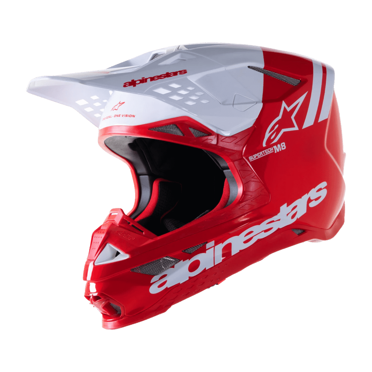 foto do capacete de motocross alpinestars supertech sm8 vermelho branco
