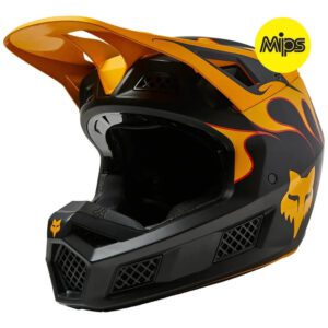foto do capacete de motocross fox v3 rs mips preto e amarelo