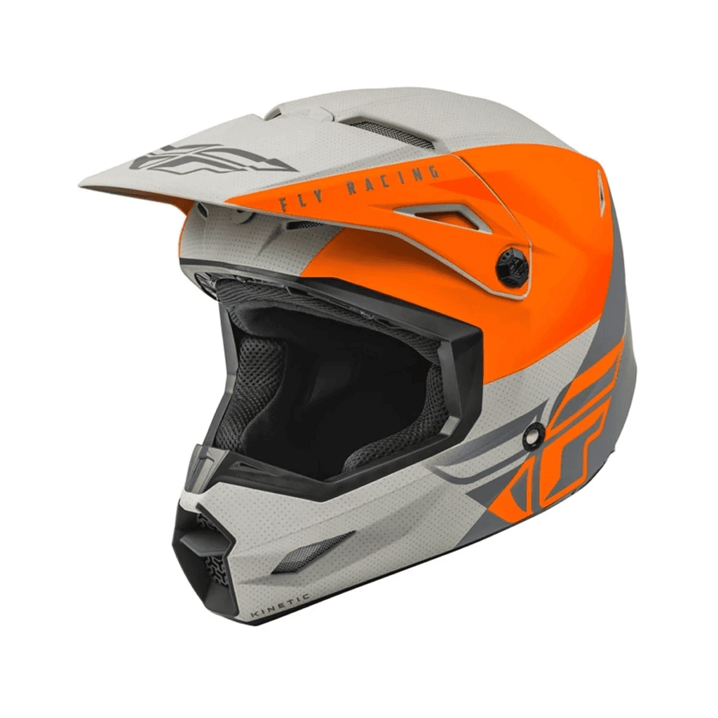 capacete infantil de motocross Fly Kinetic Straight Edge laranja e cinza