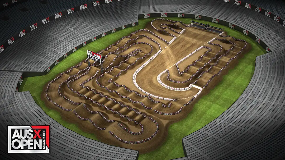 imagem do desenho track map da pista da corrida do AUSX Open 2024 campeonato australiano de supercross, no marvel stadium na cidade de Melbourne, Austrália.