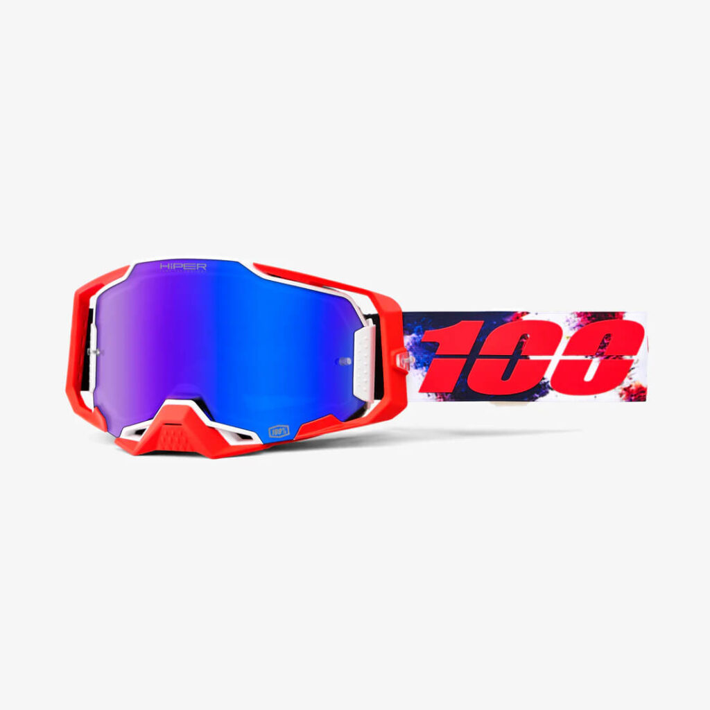 óculos para motocross 100% armega vermelho, lente azul espelhada Morpho/HiPER.