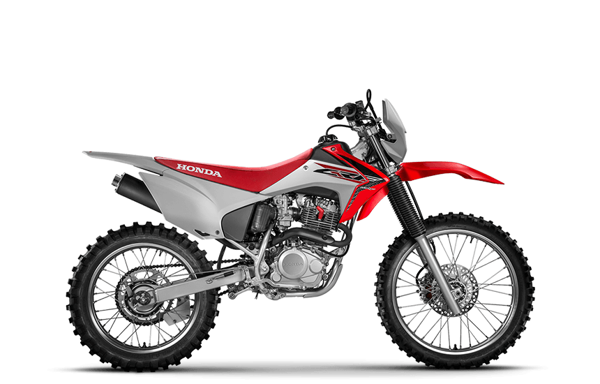 fotografia mostrando a moto off-road honda crf 230 pelo lado direito