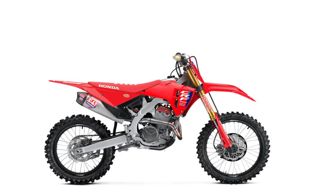 fotografia da moto de motocross honda crf250rwe 2026, honda crf250r works edition com escapamento yoshimura