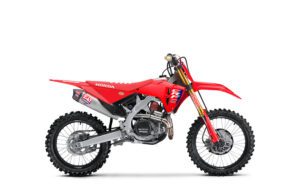 fotografia da moto de motocross honda crf450rwe 2026, honda crf450r 2026 works edition com escapamento yoshimura