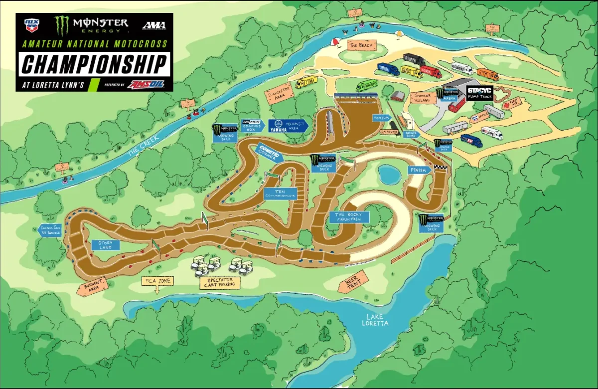 desenho do mapa trackmap da pista do campeonato amador de motocross Loretta Lynn's 2025