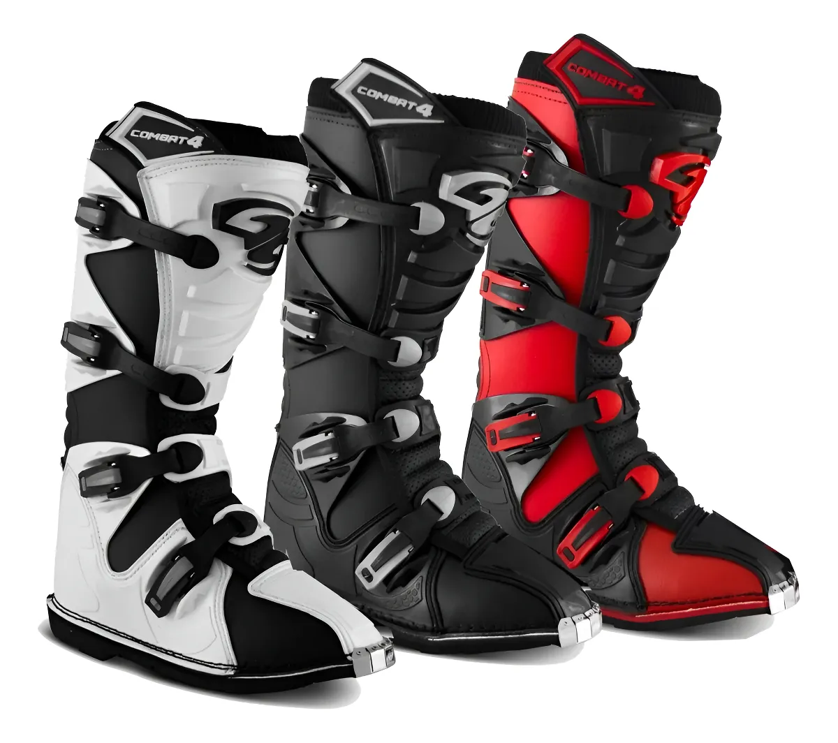 fotografia da bota de motocross Pro Tork Combat 4 várias cores branco, preto e vermelho